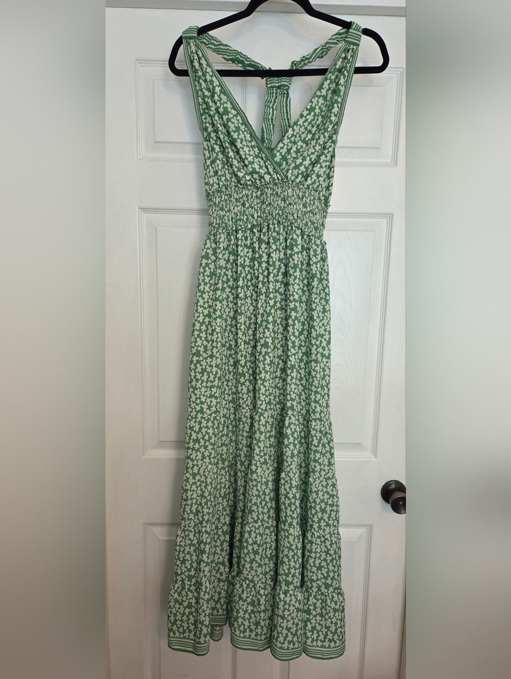 Green Floral Smocked Maxi Dress - Women